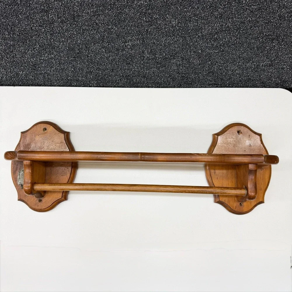 Vintage‎ Wooden Wall Shelf with Towel Bar and Hook Brown Rustic Home Decor 23in